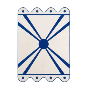 Autorski design by Ornali- Unikatowy dywan z falowanymi bokami/ biel i granat- Faelli III